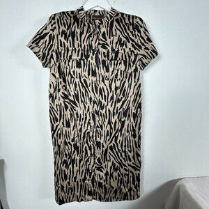 Dana Buchman Womens Animal Print Short-Sleeve Button-Front Shirt Dress Size 12
